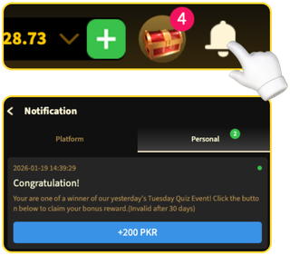 Claim your bonus in Notification → Personal